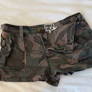 Pam & Gela Women's Green Camo Cargo Shorts